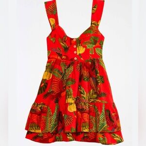Farm Rio Red Forest Birds Mini Dress